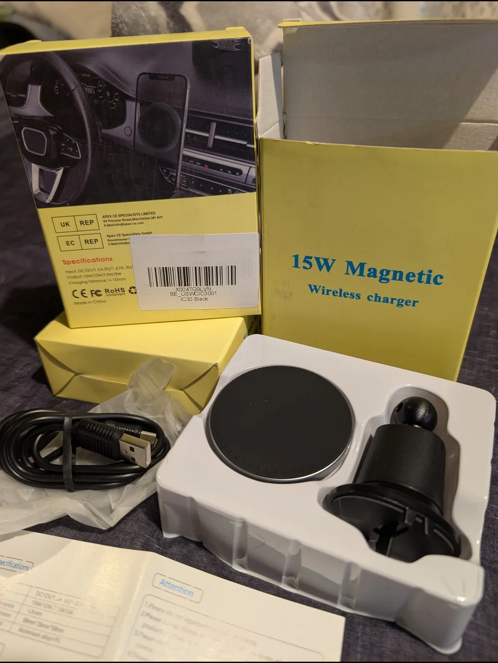 15W Magnetic Wireless Car Charger - Black
